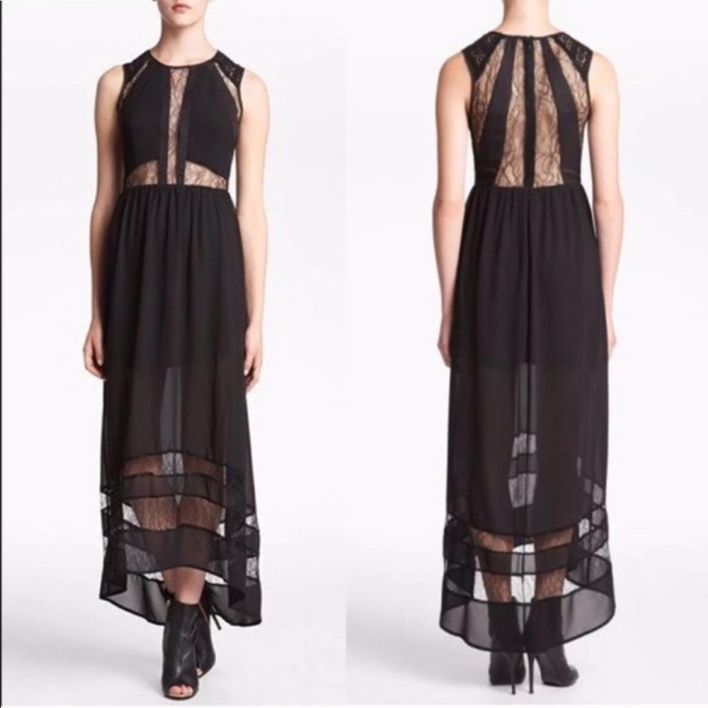 ASTR black lace and crochet panel maxi dress M